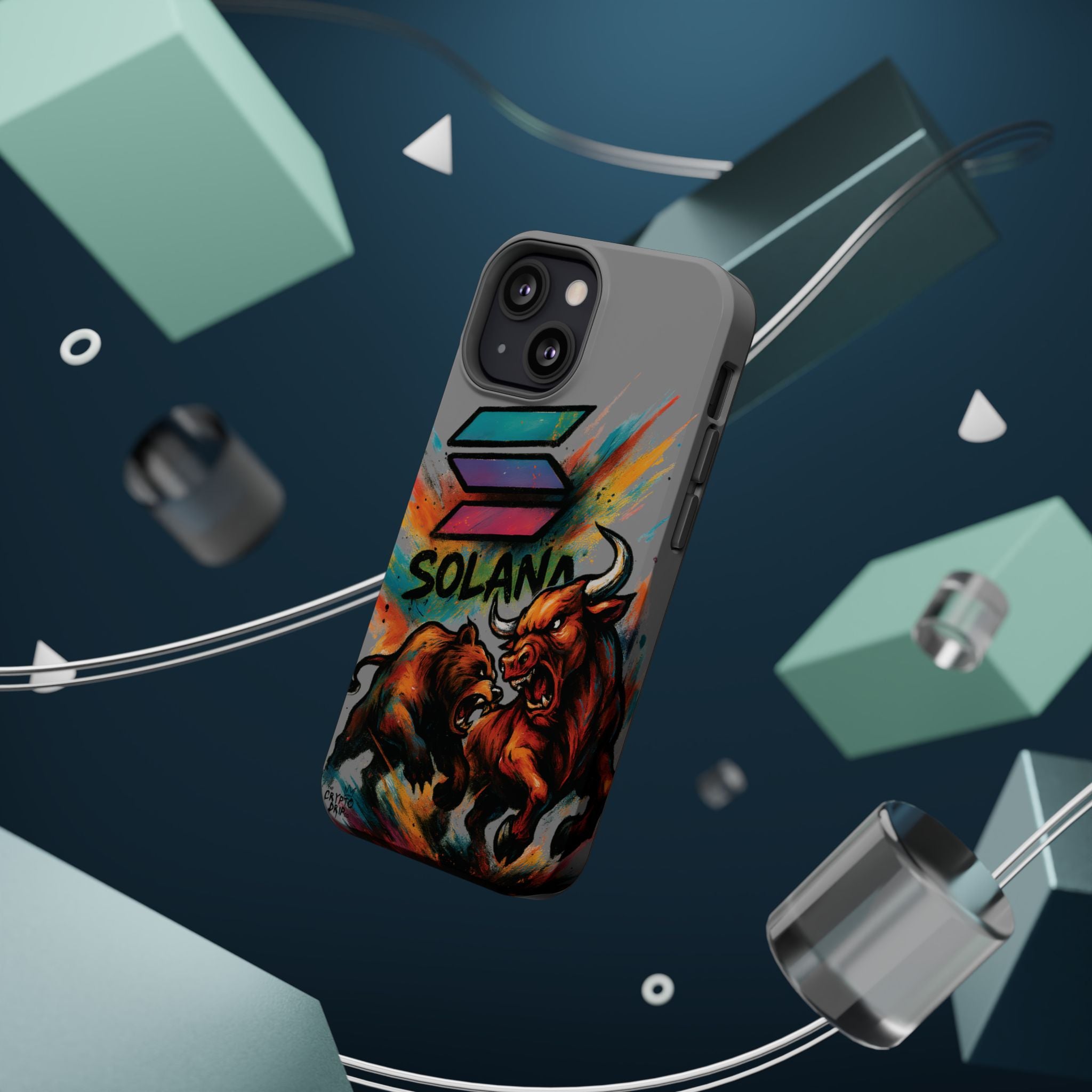 Solana Crypto Phone Case iPhone Case for iPhone 16 15 14 13 MagSafe Tough Case with Bull vs Bear Art Crypto Accessories for Degens