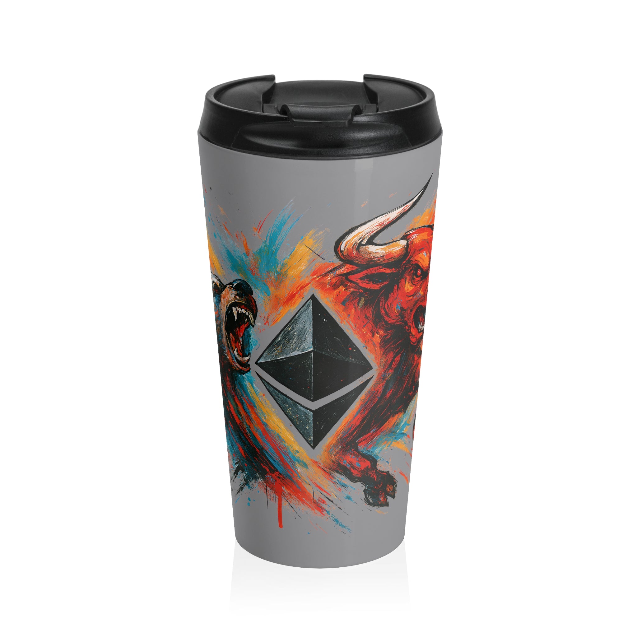 Ethereum Travel Mug Stainless Steel Travel Mug Graffiti Style Bull vs Bear Ethereum Crypto Gift Stock Market Investor Gift Leak Proof Mug