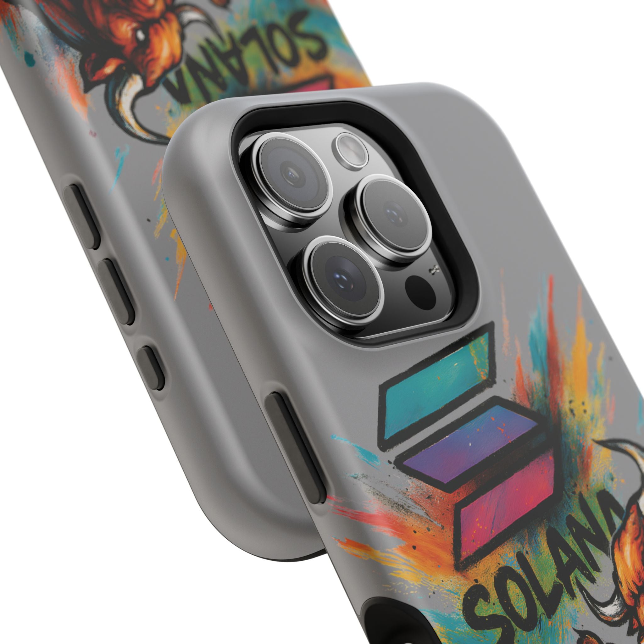 Solana Crypto Phone Case iPhone Case for iPhone 16 15 14 13 MagSafe Tough Case with Bull vs Bear Art Crypto Accessories for Degens
