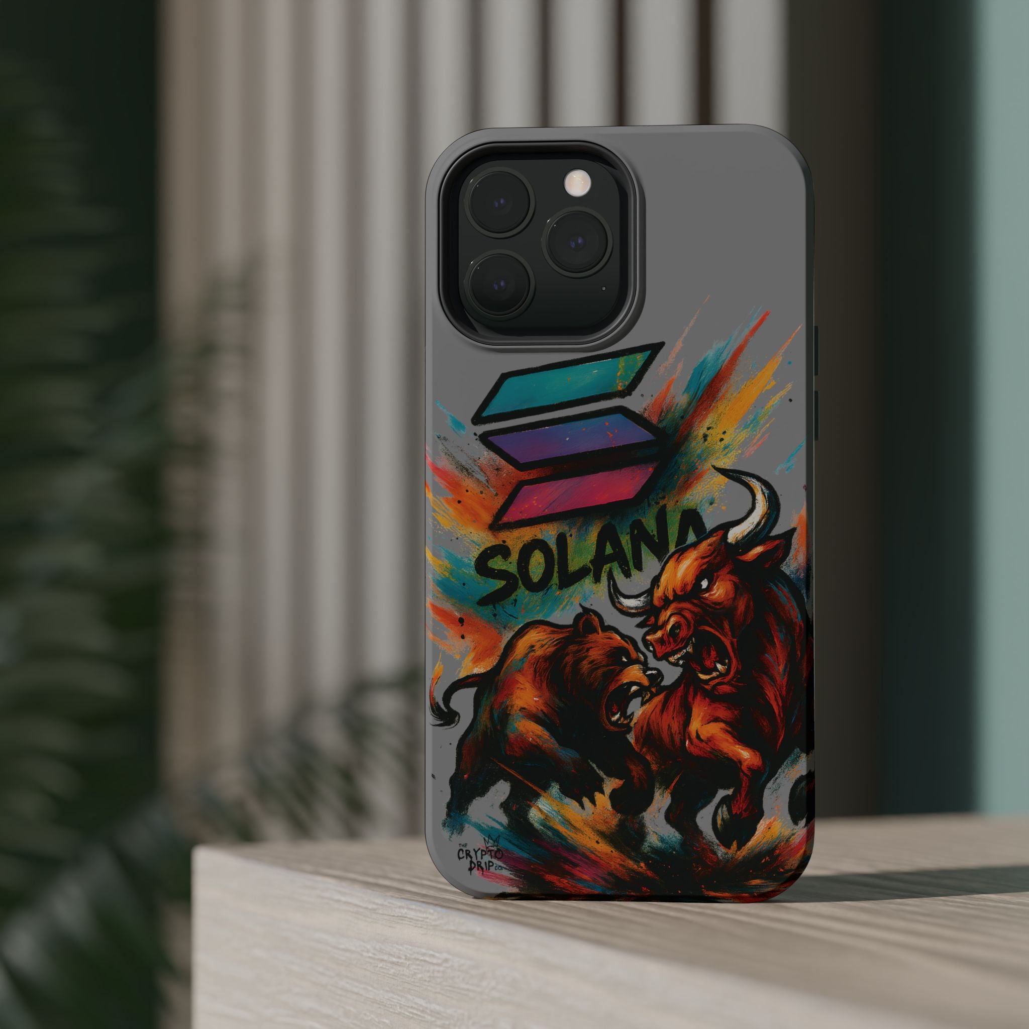 Solana Crypto Phone Case iPhone Case for iPhone 16 15 14 13 MagSafe Tough Case with Bull vs Bear Art Crypto Accessories for Degens