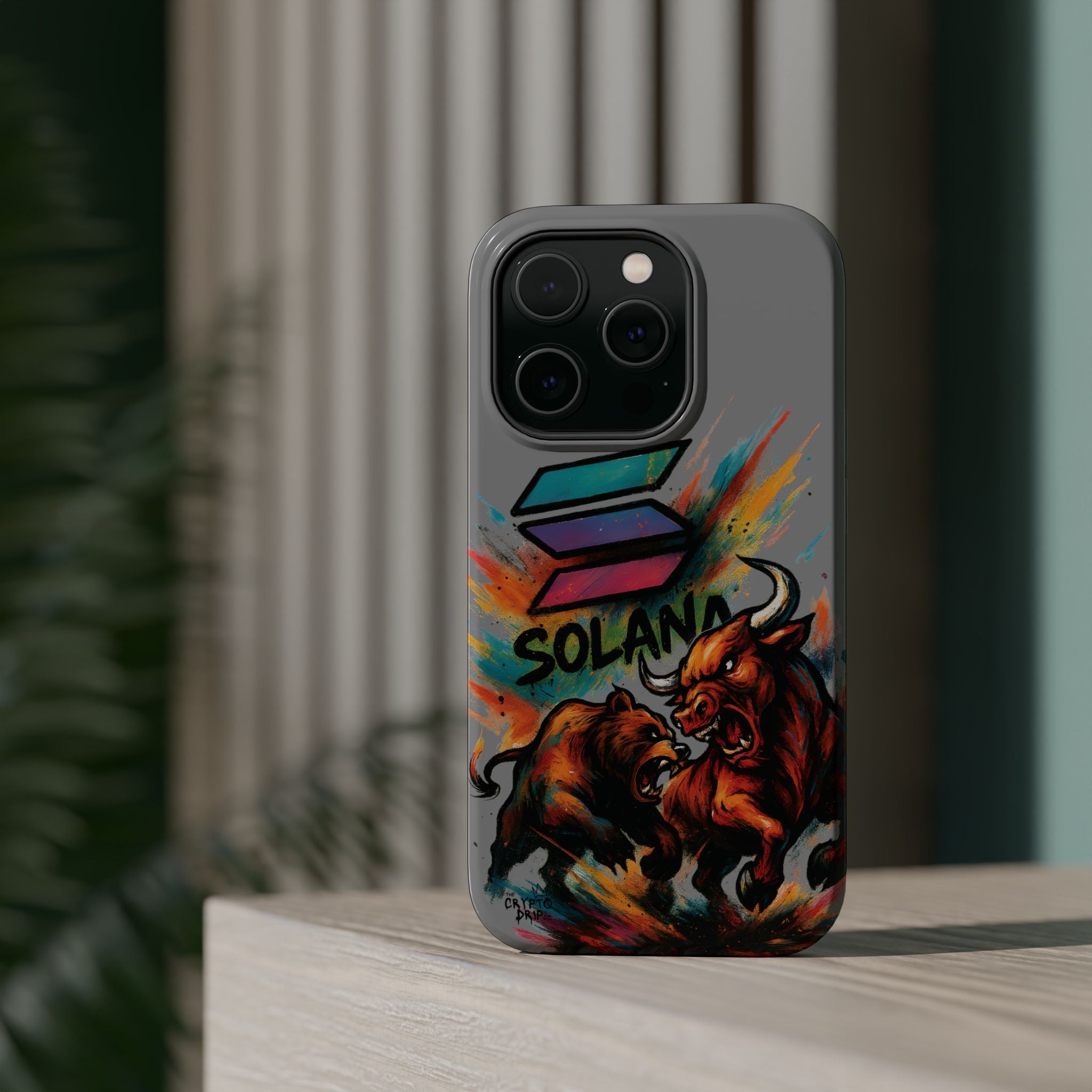 Solana Crypto Phone Case iPhone Case for iPhone 16 15 14 13 MagSafe Tough Case with Bull vs Bear Art Crypto Accessories for Degens