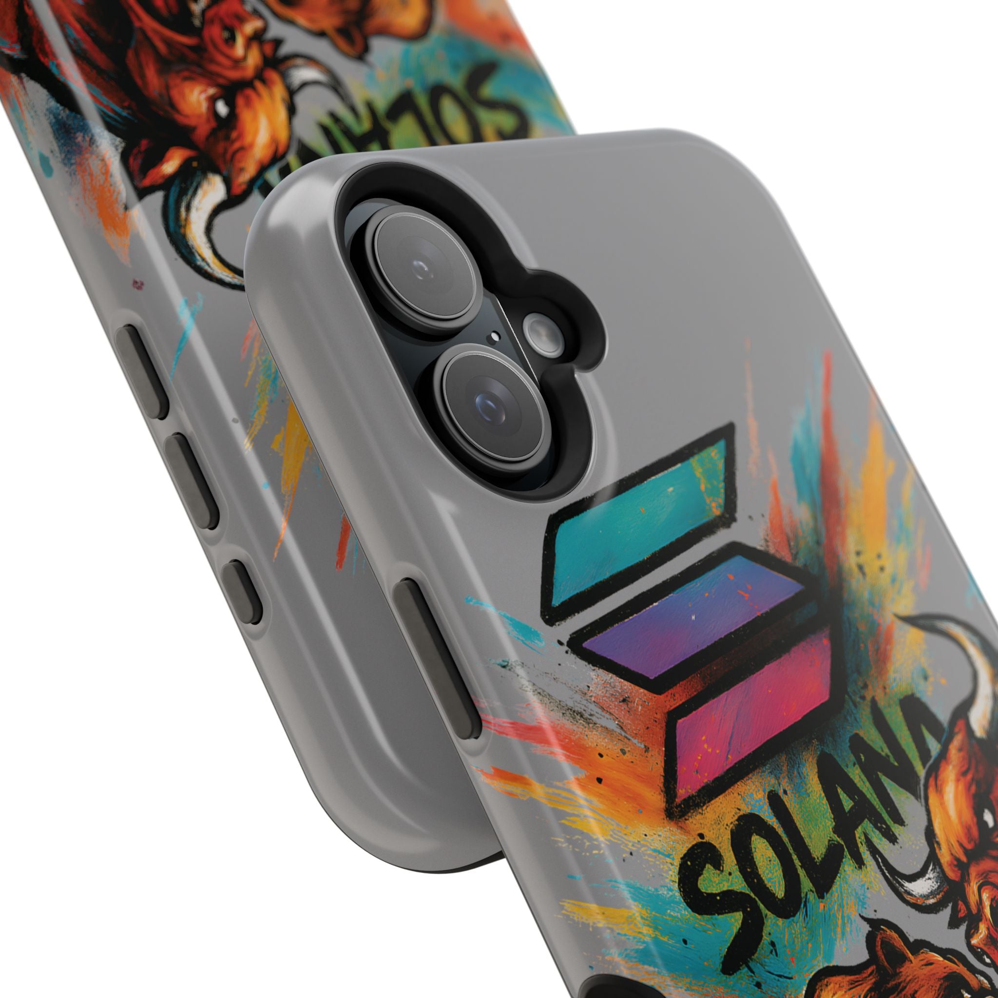 Solana Crypto Phone Case iPhone Case for iPhone 16 15 14 13 MagSafe Tough Case with Bull vs Bear Art Crypto Accessories for Degens