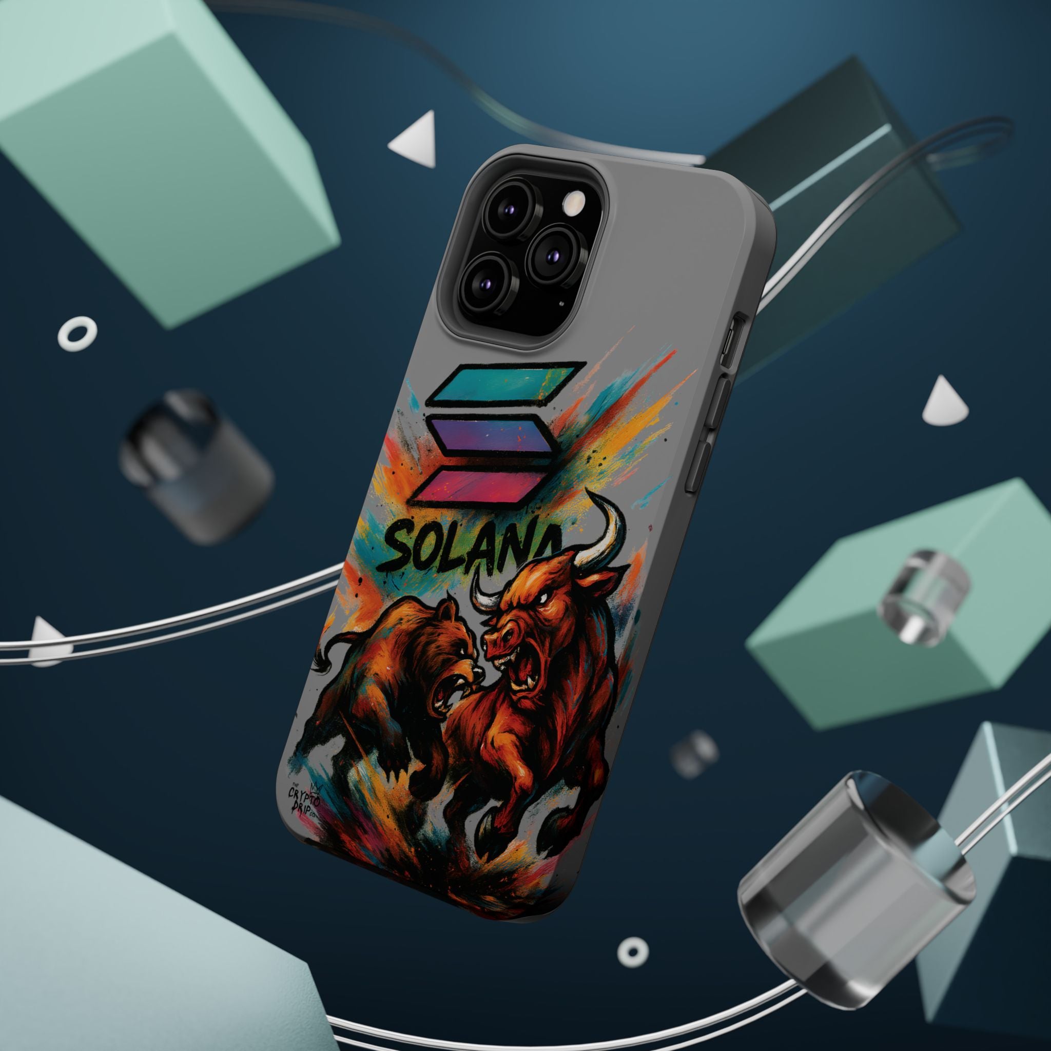 Solana Crypto Phone Case iPhone Case for iPhone 16 15 14 13 MagSafe Tough Case with Bull vs Bear Art Crypto Accessories for Degens