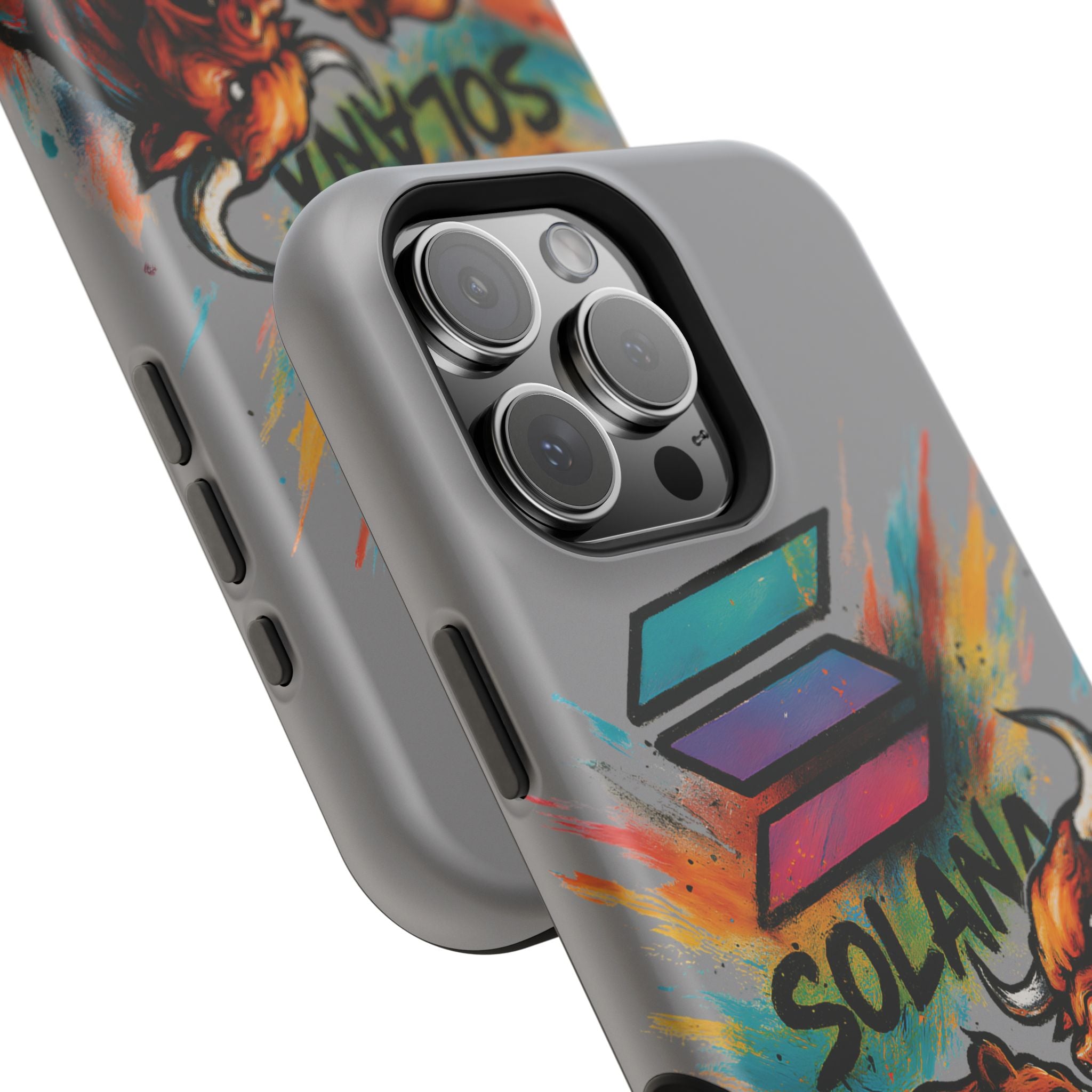 Solana Crypto Phone Case iPhone Case for iPhone 16 15 14 13 MagSafe Tough Case with Bull vs Bear Art Crypto Accessories for Degens