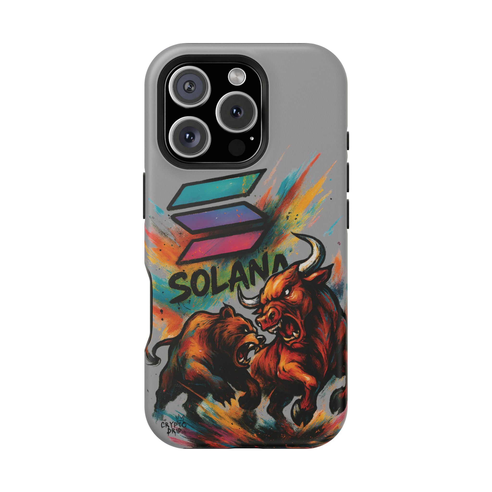 Solana Crypto Phone Case iPhone Case for iPhone 16 15 14 13 MagSafe Tough Case with Bull vs Bear Art Crypto Accessories for Degens
