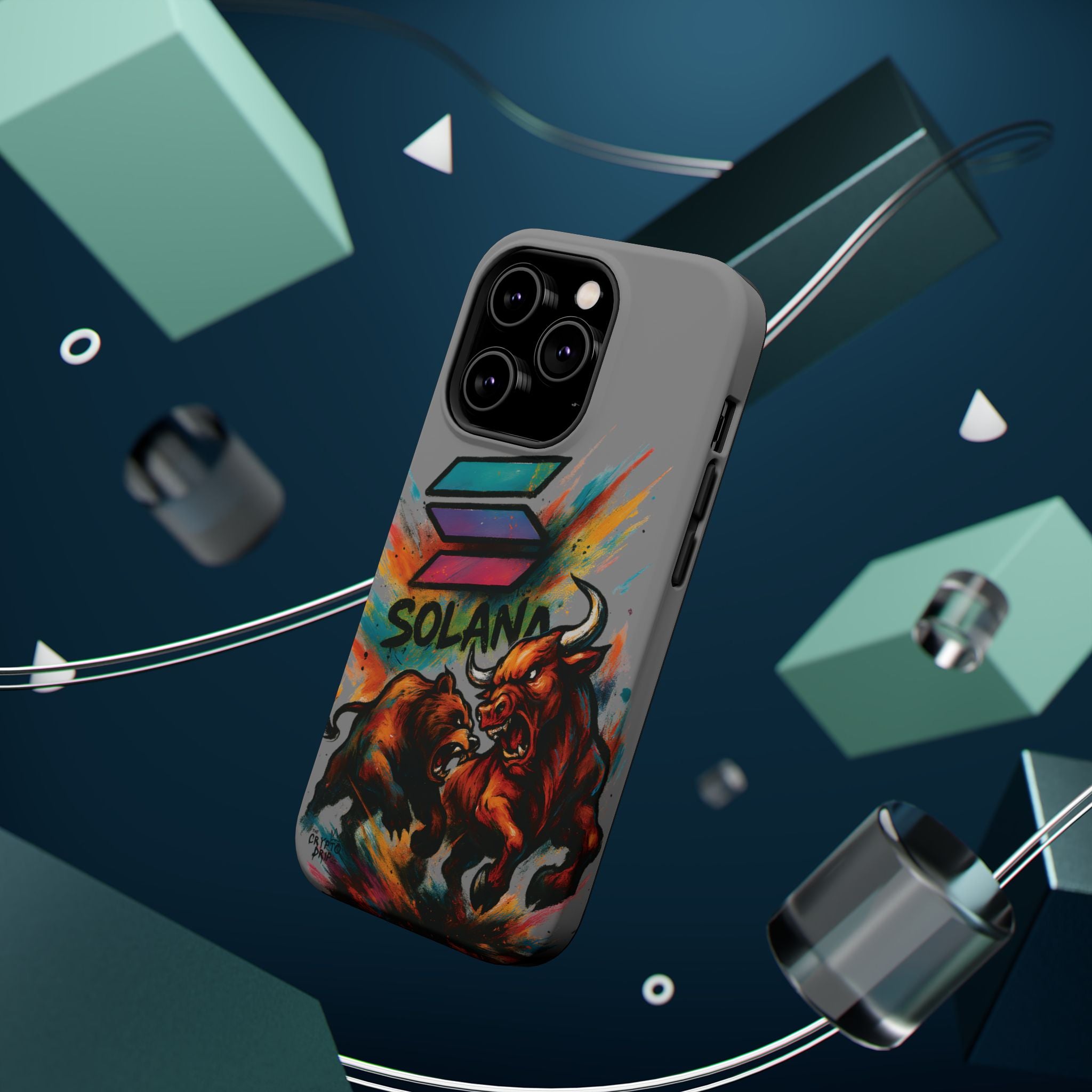 Solana Crypto Phone Case iPhone Case for iPhone 16 15 14 13 MagSafe Tough Case with Bull vs Bear Art Crypto Accessories for Degens